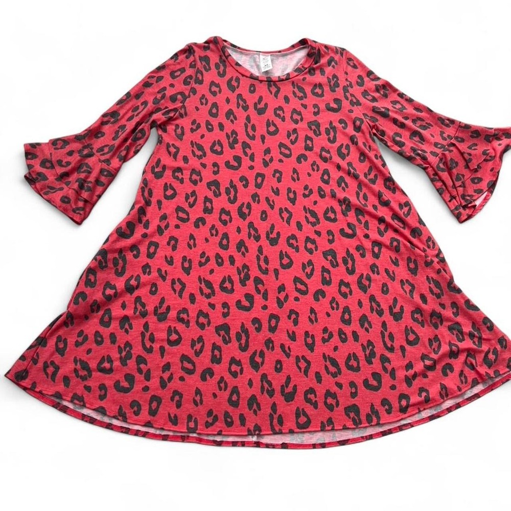 Red Leopard A-line Dress with Bell Sleeves & Pockets Women's 1XL NWOT Boho